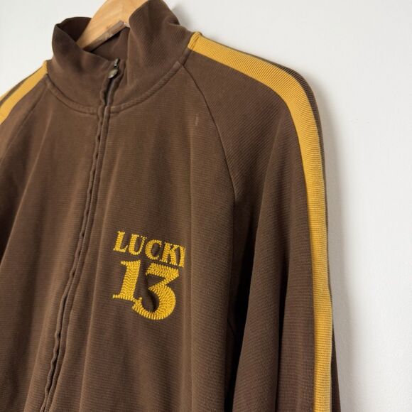 Lucky Brand Y2K Vintage Full Zip Sweater Jacket Lucky 13 Brown Yellow Men’s S - Picture 2 of 10